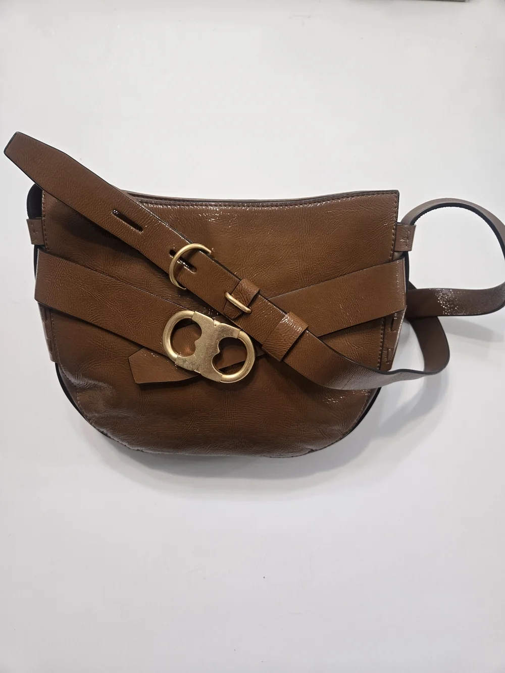 Tory Burch Brown Leather Saddle Crossbody with Gold Hardware